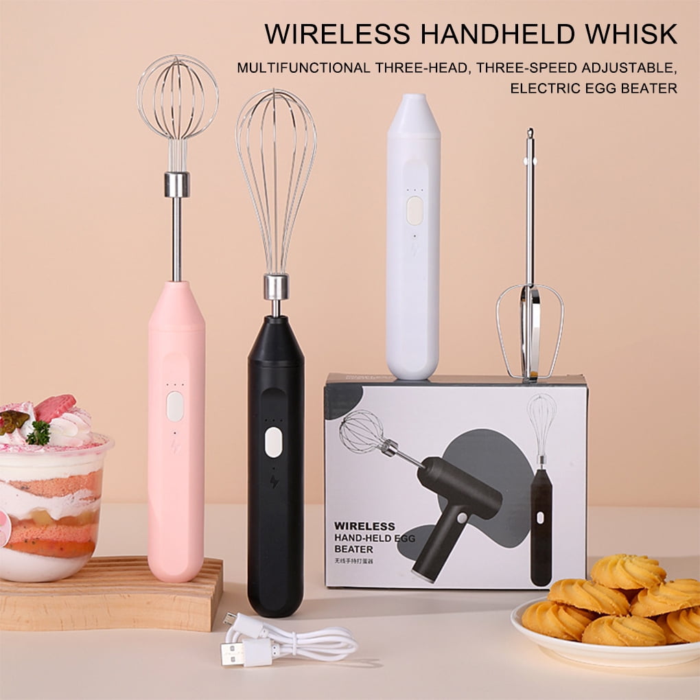 Electric Small Hand Mixer USB Rechargeable Hand Whisk One-Button Start with  2 Stainless Whisks and Stand for Baking Kitchen