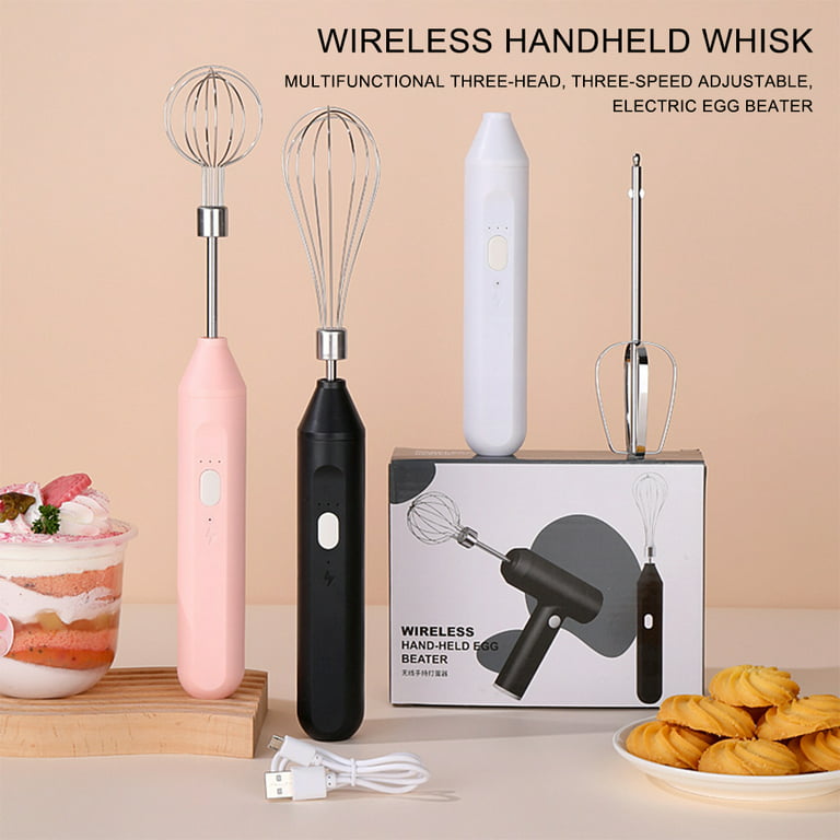 HOMM Electric Hand Mixer Whisk, Wireless Rechargeable Handheld Egg Beater  with 2 Stainless Steel Mixing Heads, 3-speed Self-Control, Portable Kitchen  Aid Hand Food Mixer Food Blender for Egg, Milkshake Cream, Cake, Baking