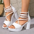 thumbnail image 2 of Dakaela Women's Platform Strappy Heels Open Toe Ankle Strap Chunky Heel Dress Sandals Bridal Wedding Party Shoes for Evening Prom Size 6-10 White, 2 of 8