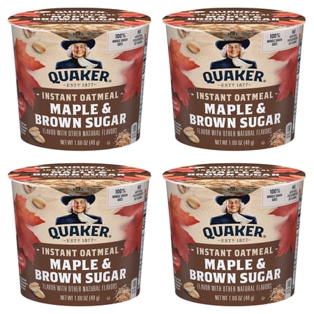 (4 pack) Quaker Maple & Brown Sugar Flavored Instant Oatmeal, 1.69 oz Cup, 1 Count