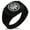 Black, variant on Stainless Steel Ishikawa Samurai Crest CZ Ribbed Needle Stripe Pattern Biker Style Polished Ring