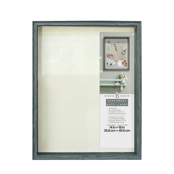 14" x 18" Gray Wood Grain Shadow Box by Studio Décor - Easy Back Loading Frame Includes Pre-attached Hanging Hardware - Horizontal or Vertical Display - 1 Pack