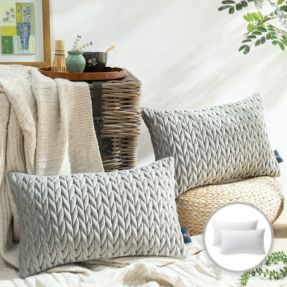 Phantoscope Quilted Velvet Braid Textured Pleated Decorative Throw Pillow, 22" X 22", Dark Green, 2 Pack