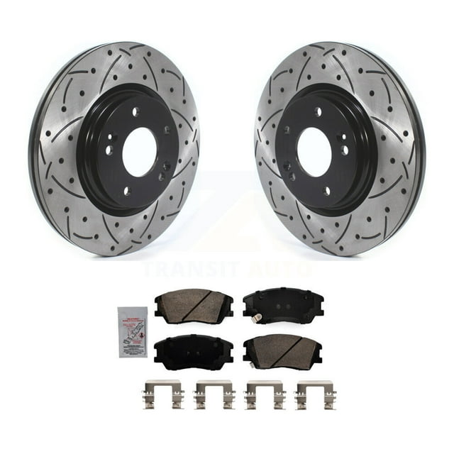 Transit Auto Front Coated Drilled Slotted Disc Brake Rotors and Ceramic Pads Kit for Car Kia Soul EV KDA-100298