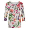 thumbnail image 5 of Jsaierl 3/4 Sleeve Tops for Women Plus Size Round Neck Shirts Boho Floral Petite Blouses Flowy Cotton Tunic Top S-2XL, 5 of 5