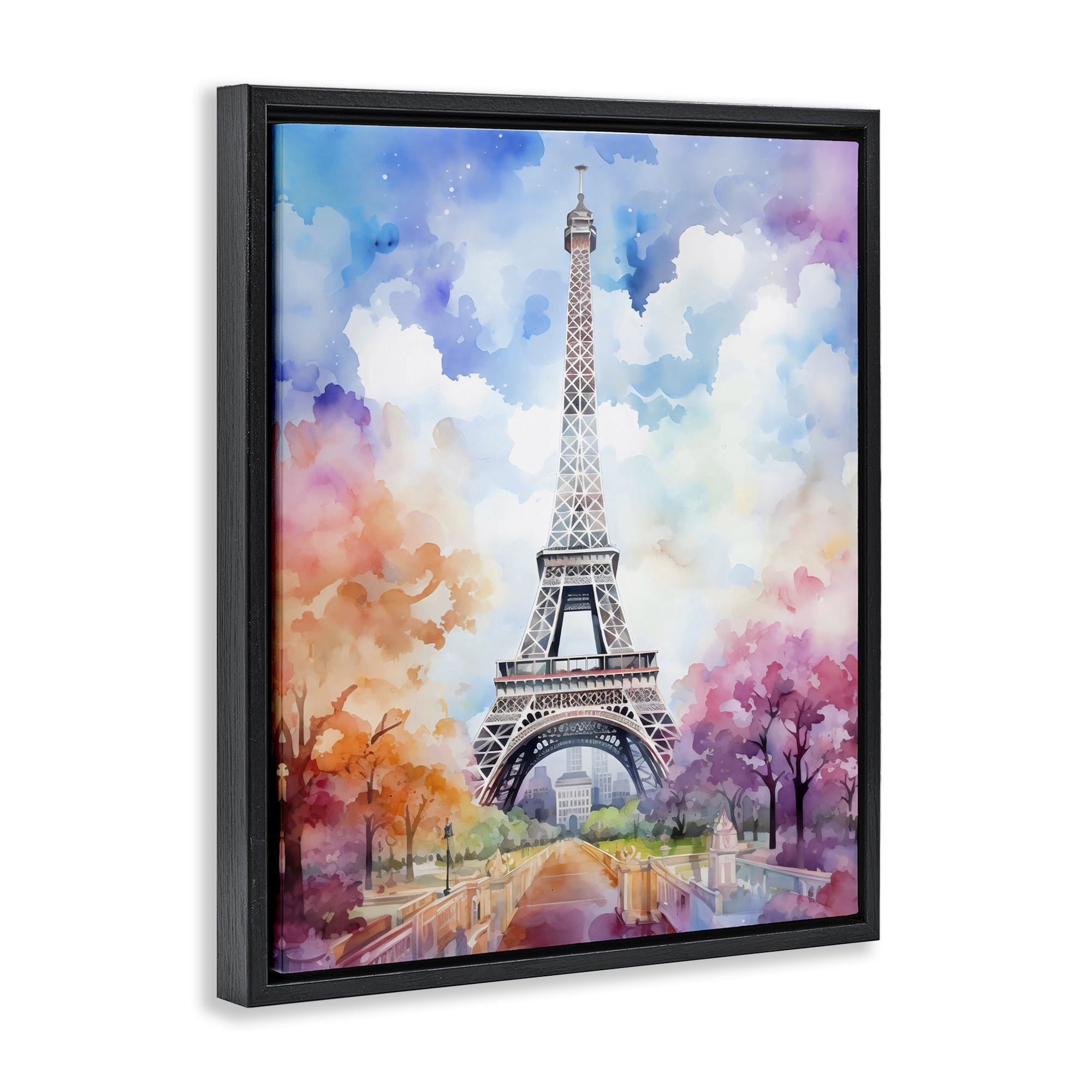 Stupell Industries Pastel Paris Springtime Tower Black Framed Floater Canvas Wall Art, design by Creative Studio