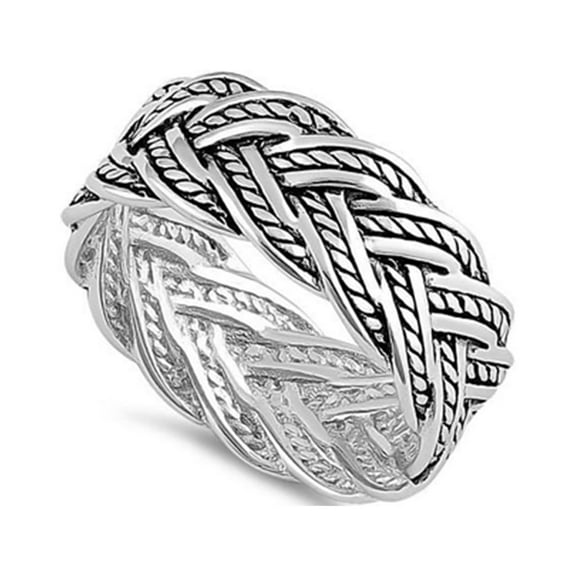 925 Sterling Silver Oxidized Platinum Plated Deep Woven Mother's Day Gift Ring