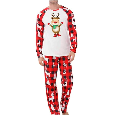 

REORIAFEE Xmas Matching Pjs for Adults Kids Matching Family Christmas Pajamas Set Christmas Pjs For Family Set Red Plaid Top And Long Pants Sleepwear Set Men L
