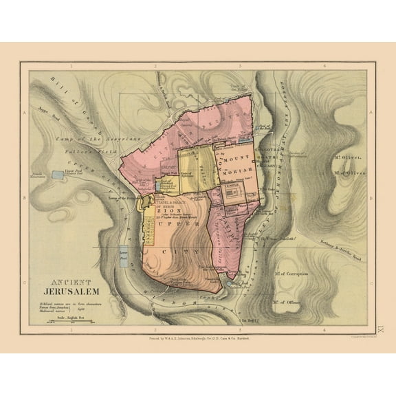 Historic Map - Jerusalem Israel Ancient - Case 1878 - 29.24 x 23 - Vintage Wall Art