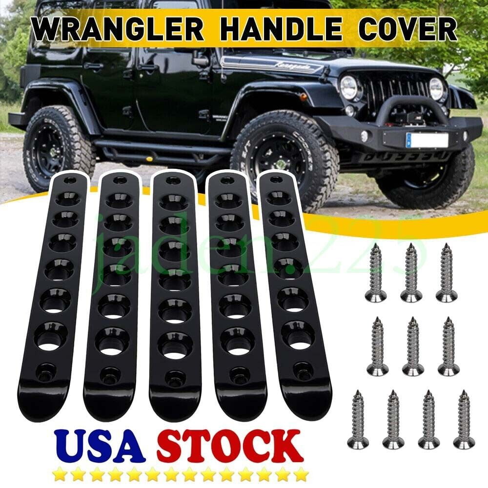 5x Black Aluminum Door Grab Handle Inserts Cover Trim for 07-18 Jeep Wrangler JK