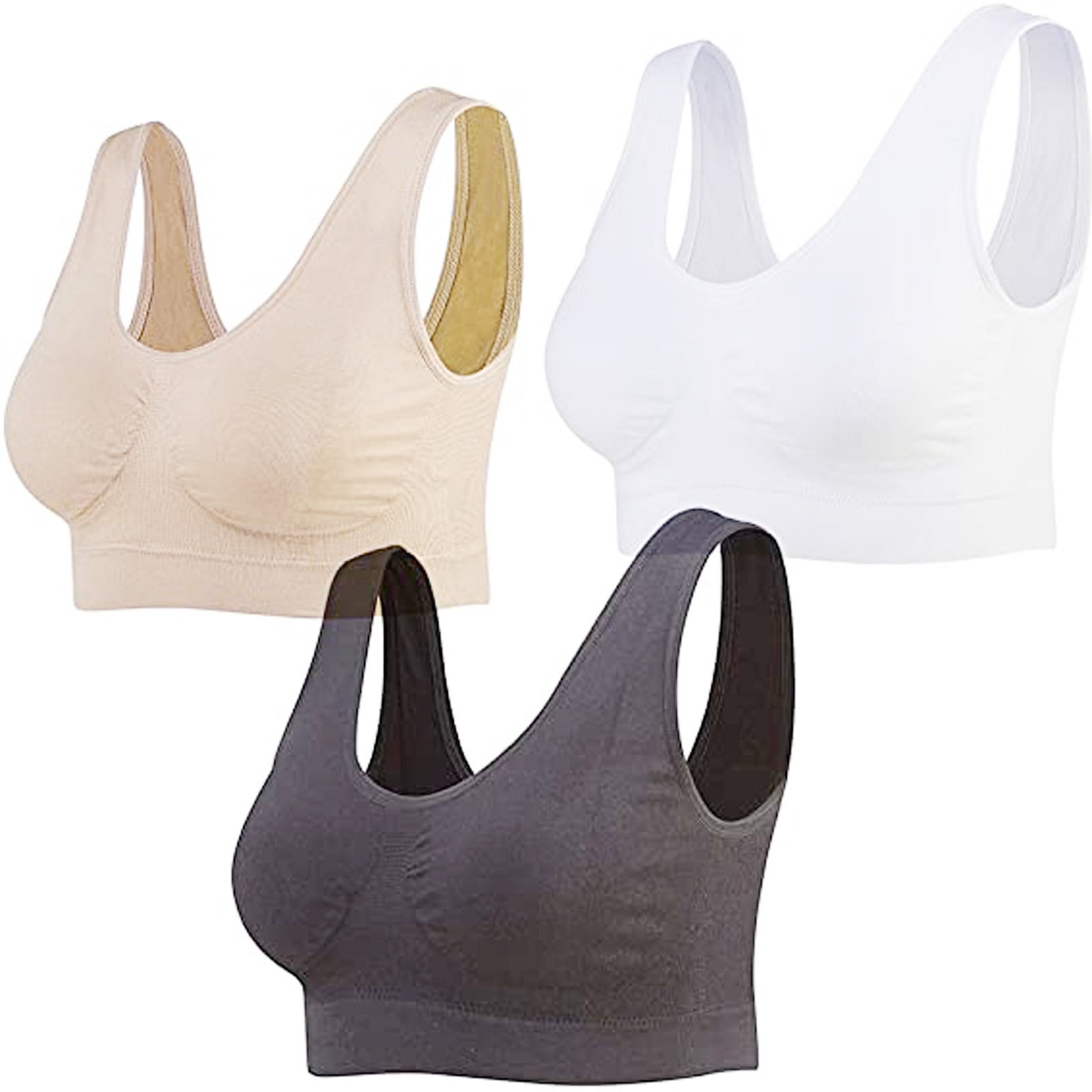 3 Packs Women's Comfort Workout Sports Bra Low-Impact Activity Sleep Bras Seamless Wirefree Yoga Bra with Removable Pads 