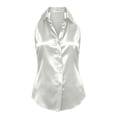 thumbnail image 4 of Women's Satin Collared Halter Tank Top Summer Trendy Sleeveless Button Down Blouse Elegant Racerback Beach Vacation Tops White, 4 of 6