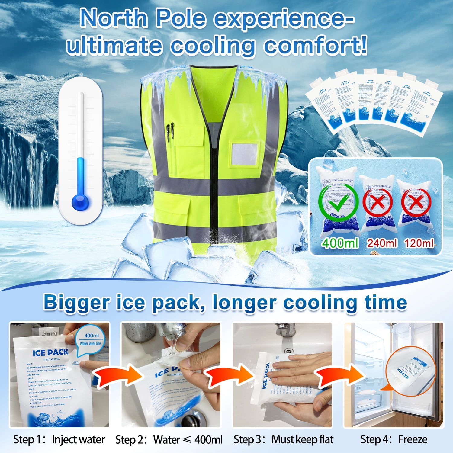 Cooling Vest with 20pcs Gel Ice Pack - Ice Safety Vest for Men Women Reflective Cool Vest for Hot Weather Work