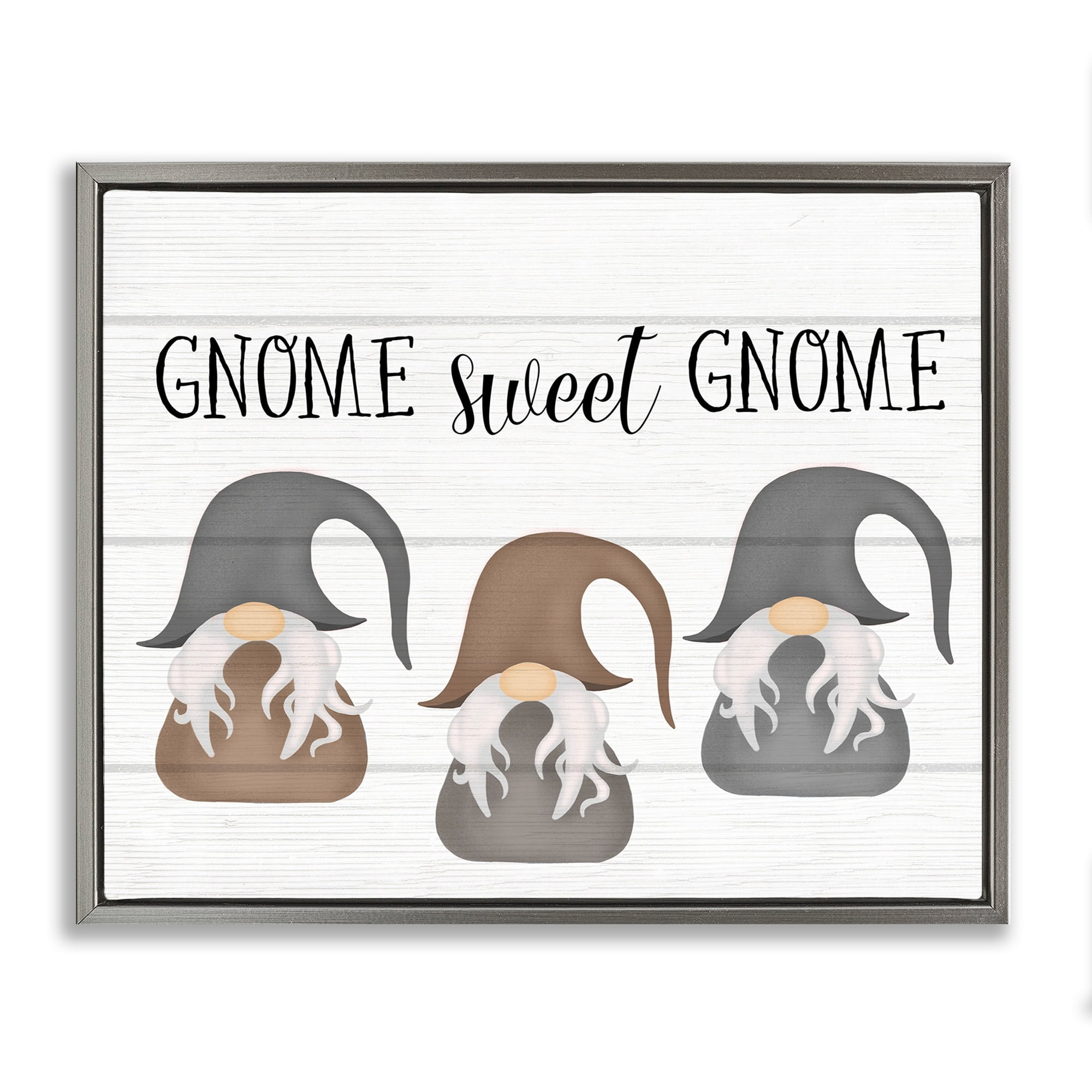 Stupell Industries Gnome Sweet Gnome Mythical Garden Elf Pun Luster Gray Framed Floating Canvas Wall Art, 16x20, by Daphne Polselli