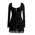 thumbnail image 5 of MDUKONU Women's Sexy Square Collar Long Sleeve High Waist Floral Lace Cutout Bow Backless Bodycon Dress Black L, 5 of 7
