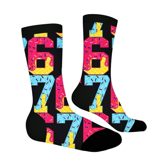 MEZZALL Number 6 7 Printed Colorful Cartoon Print Crew Socks Children Soft Blend Novelty Ankle Socks Boys Girls With Grips Fashionable Socks