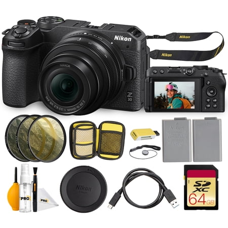 Nikon Z30 Mirrorless Camera with 16-50mm Lens 20.9MP DX Sensor Vlogging Camera Bundle With Replacement Battery + Filter Kit + 64GB Memory Card + More