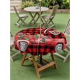 thumbnail image 3 of Outdoor Tablecloth with Umbrella Hole and Zipper, Valentines Day Round Table Cloth 54 Inch Waterproof Tablecloth, Red Black Buffalo Plaid Truck Rose Floral Picnic Table Cover for Patio Camping, 3 of 7