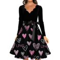 thumbnail image 3 of Valentine Day Dress for Women Long Sleeve V-Neck Cocktail Dresses with Belt 3D Love Heart Printing A-Line Dress Wine M, 3 of 4