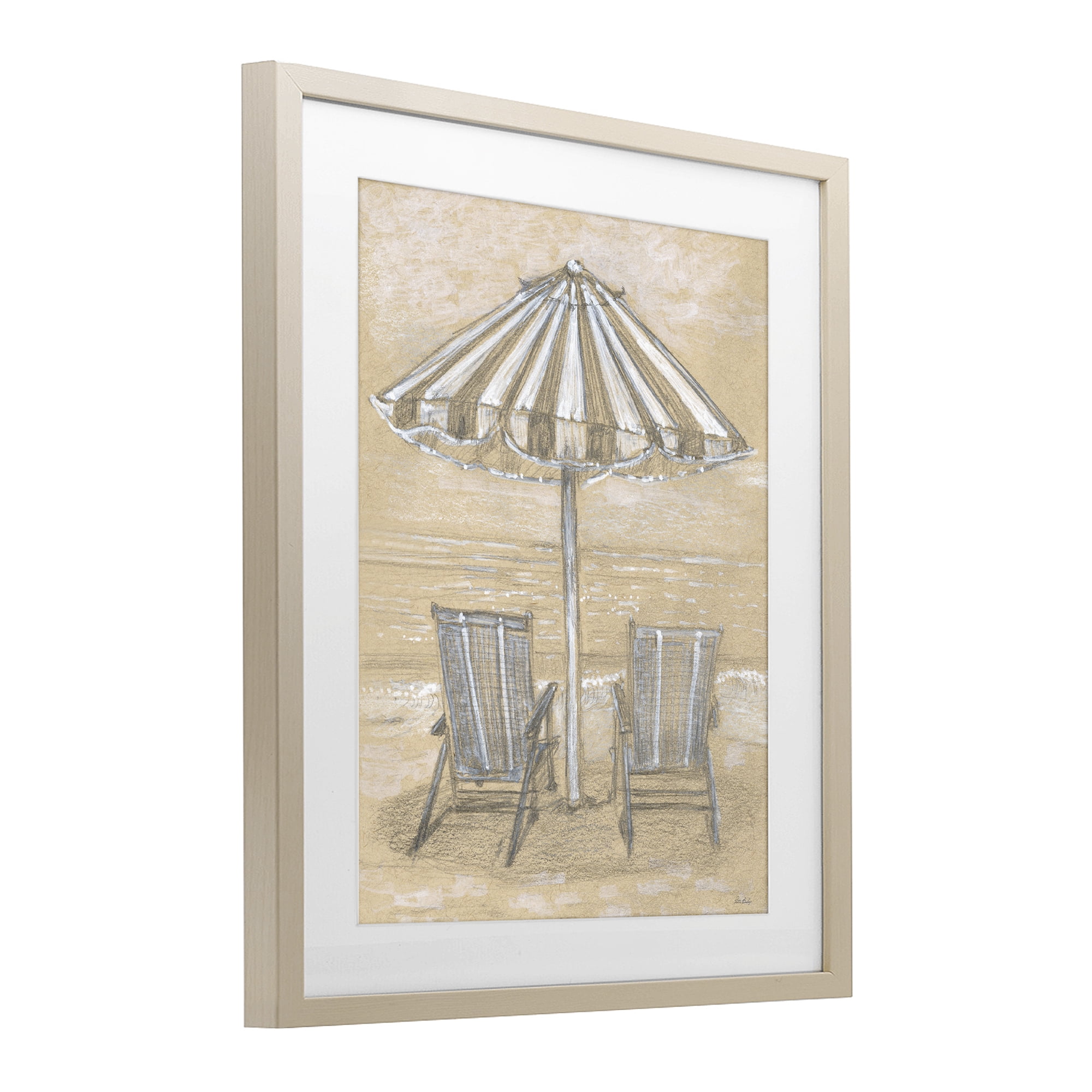 Stupell Industries Umbrella & Chairs Drawing Birch Framed Print Under Glass, design by Patti Bishop
