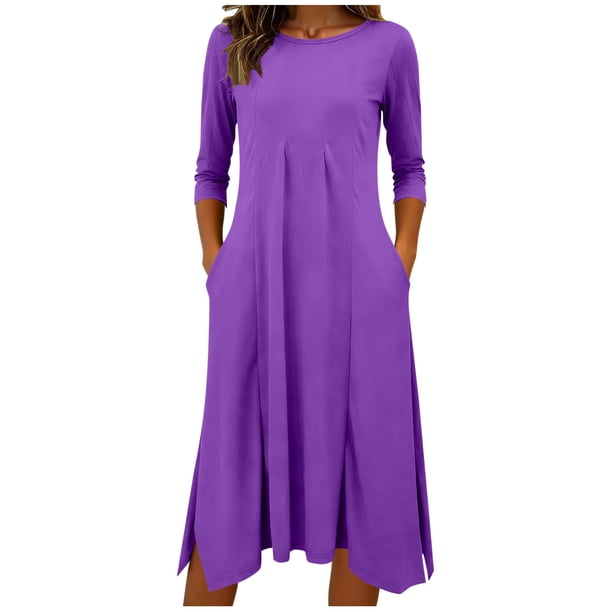 Vestido Largo de Manga Larga para las Mujeres Color Sólido Camisa de Noche de Ternera, Suelto Vestido de Sueño Casual para el Salón de Casa