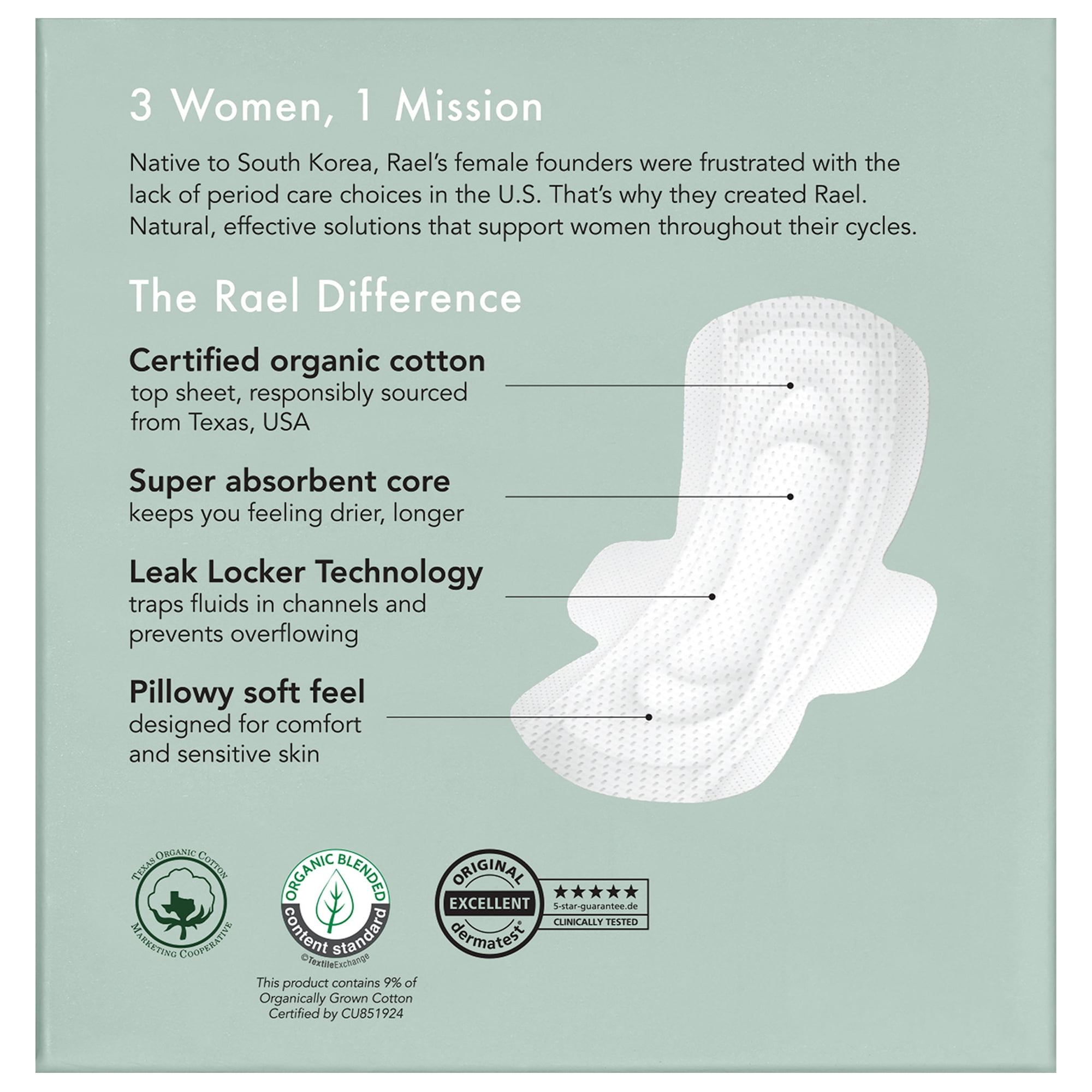 Rael Certified Organic Cotton Cover Pads, Petite, 14 Count