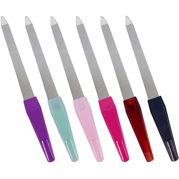 Metal Nail File (6 Pcs), Nail Files for Natural Nails Made of Stainless Steel, Sword Fingernail Files with Sharp Pointed Tip Non Slip Handle, Diamond Finger Nail Filers for Women Sapphire Grit