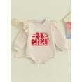 thumbnail image 2 of Bslissey Baby Girls Ruffle Romper Long Sleeve Fuzzy Letter Embroidery Crew Neck Bodysuit Newborn Infant Spring Fall Casual Daily Clothes 3M 6M 12M 18M, 2 of 9