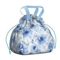Pioneer Flower Drawstring Lunch Bag Women - Drawstring Lunch Bag Insulated for Work Office - Stain-Resistant Large Lunchbags for Women with Multi-Pockets