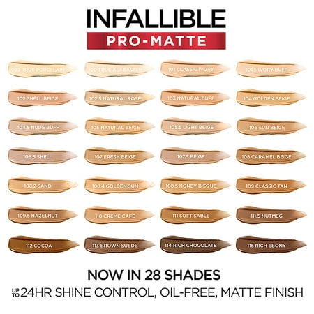L'Oreal Paris Infallible Pro-Matte Liquid Foundation Makeup, 105 Natural Beige, 1 fl oz
