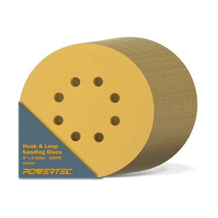 

POWERTEC 6” Hook and Loop Sanding Disc | 8 Hole | 220 Grit – 100 Pack 44222G-50-P2 Gold