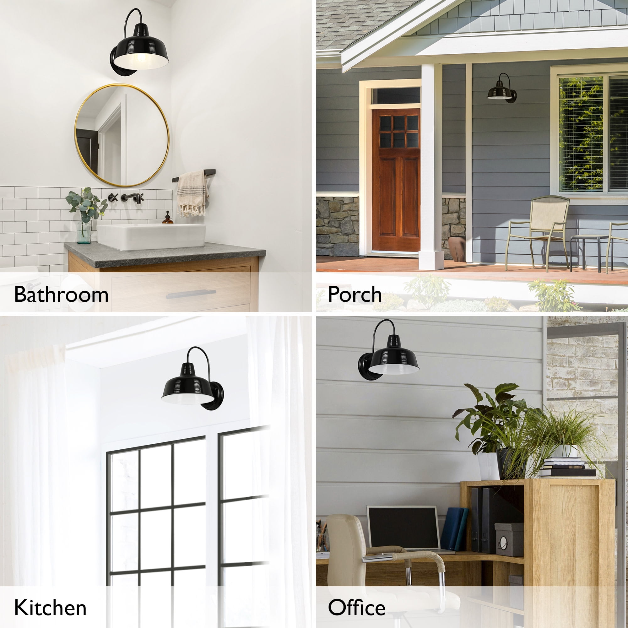 Design House Mason Industrial Barn Indoor/Outdoor Wall Mount Light with Metal Shade, Satin Black