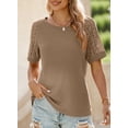 thumbnail image 5 of Eytino Summer Tops Womens Waffle Knit T Shirts Casual Crew Neck Hollow Out Tee Shirts Raglan Short Sleeve Summer Tops Blouses S-2XL Brown, 5 of 8
