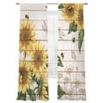 thumbnail image 2 of Sunflowers Semi Sheer Curtains 108 Inch Length 2 Panels Set, Farmhouse Botanical Flowers Bees Wooden Sheer Kitchen Curtain Privacy Voile Window Curtain for Living Room Bedroom Rod Pocket Drapes, 2 of 7
