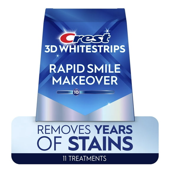 Crest 3DWhitestrips Rapid Smile Makeover at-Home Kit, 10 Levels Whiter, 11 Treatments