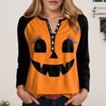 thumbnail image 2 of Godom Women's Halloween Long Sleeve V Neck Shirt Funny Graphic Top Fall Casual Loose Holiday T-Shirt, 2 of 7