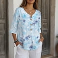 thumbnail image 3 of Xoenoiee Dandelion Flower Print Button Down Shirts for Women Summer 2026 Cotton Linen V Neck 3/4 Sleeve Tops Loose Vacation Beach Blouses Tunic, Size 2XL, 3 of 7