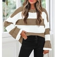 thumbnail image 3 of Women's  Fall Long Sleeve Oversized Striped Color Block Comfy Loose Crew Neck Knitted Pullover Sweater, 3 of 18