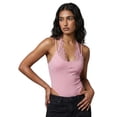 thumbnail image 1 of Gupgi Women Lace Halter Bodysuits Spaghetti Strap Backless Cami Top Summer Fitted Romper, 1 of 9