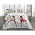 thumbnail image 3 of Ambesonne Teen Room Quilted Bedspread Set 3 Pcs, Retro Streets Urban, Queen Size, Multicolor, 3 of 5