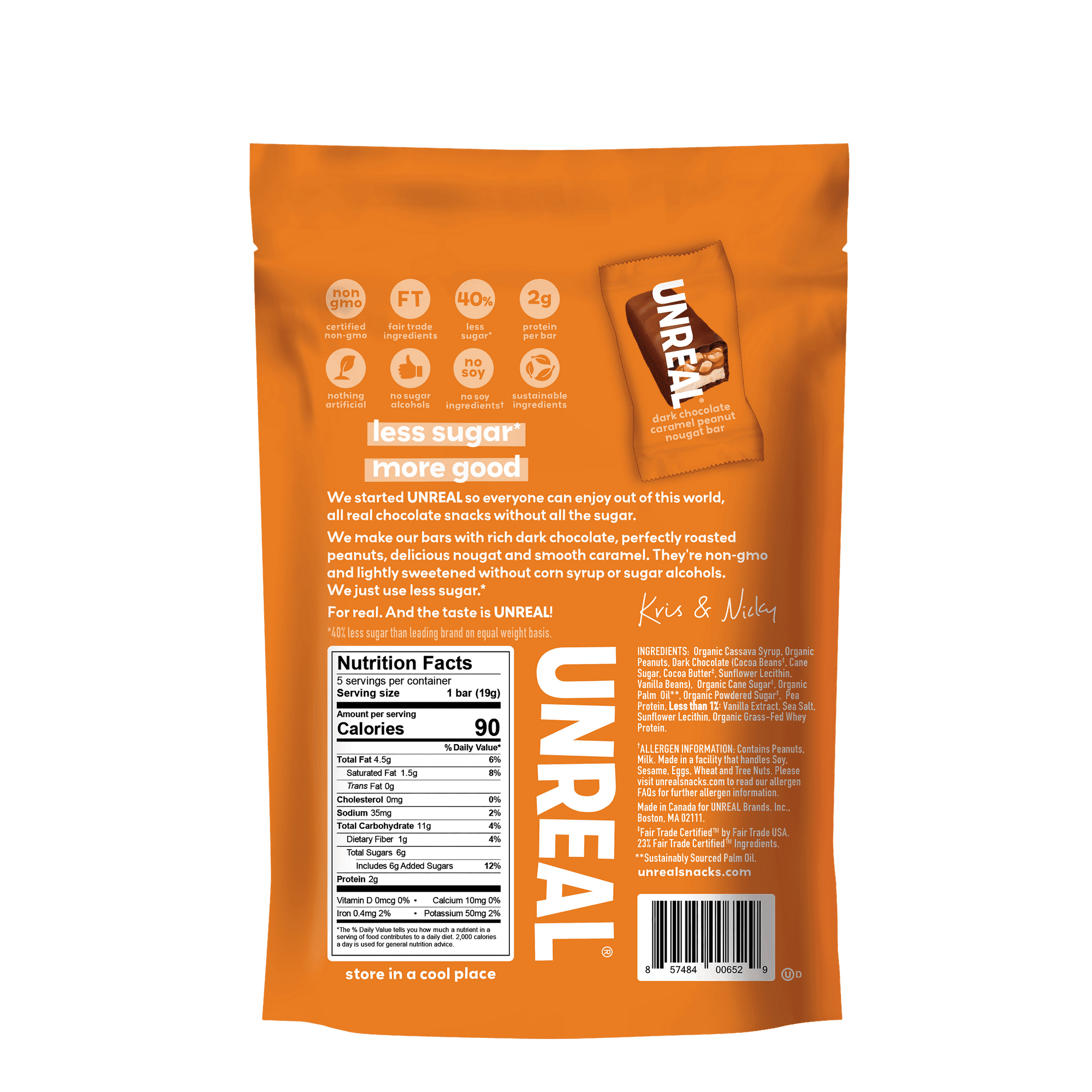 UNREAL Dark Chocolate Caramel Peanut Nougat Candy Bar, 3.4 OZ