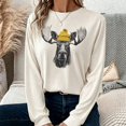 thumbnail image 2 of Women's Long Sleeve Moose Graphic Pullover, Casual Drop Shoulder Sweatshirt With Round Neck For Winter Fashion, 2 of 5