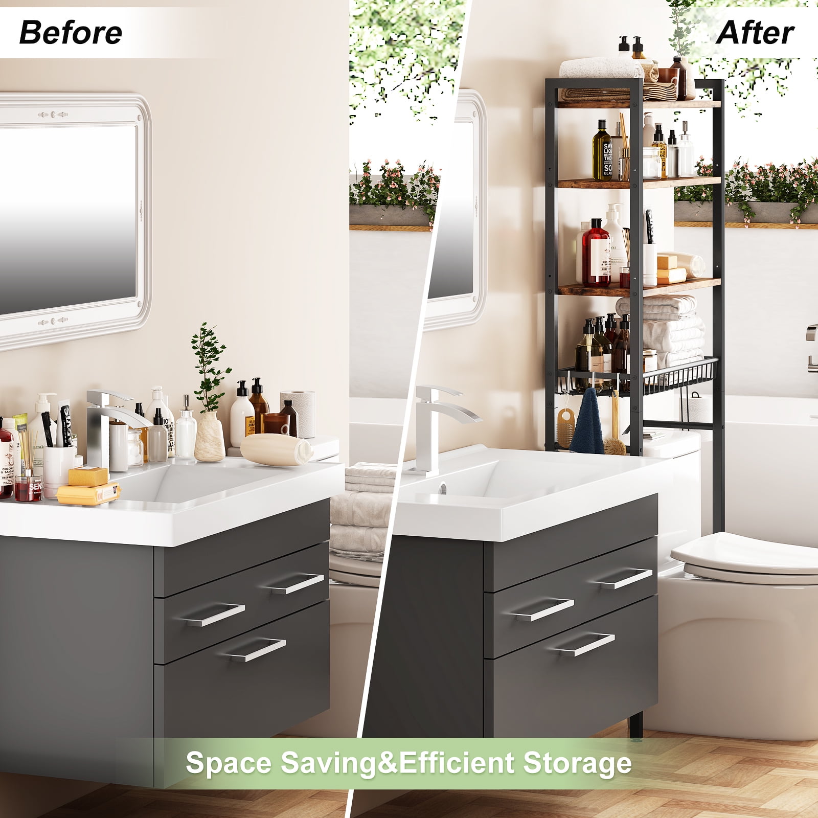 Kalrin Over The Toilet Storage Shelf, 4-Tier Wooden Bathroom