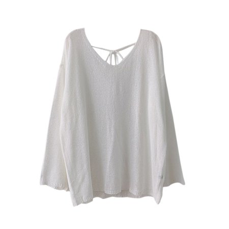 

Feiona-Women Knit V Neck Shirt Long Sleeve Hollow Loose Shirt Wild Trumpet Sleeve Shirt Sunscreen Sweater