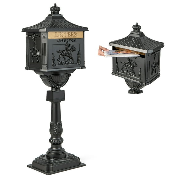 Costway Retro Cast Aluminum Mailbox Lockable Security Postal Letter Box withBaffle Door