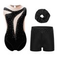 thumbnail image 4 of YiZYiF Girls Dance Figure Skating Performance Costume Gymnastic Ballet Leotard+Shorts+Headwear Set Black-A 6, 4 of 6