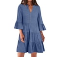 thumbnail image 1 of Vestido ANRABESS de verano con cuello en V y estampado escalonado en A, color azul playa, 1 of 6