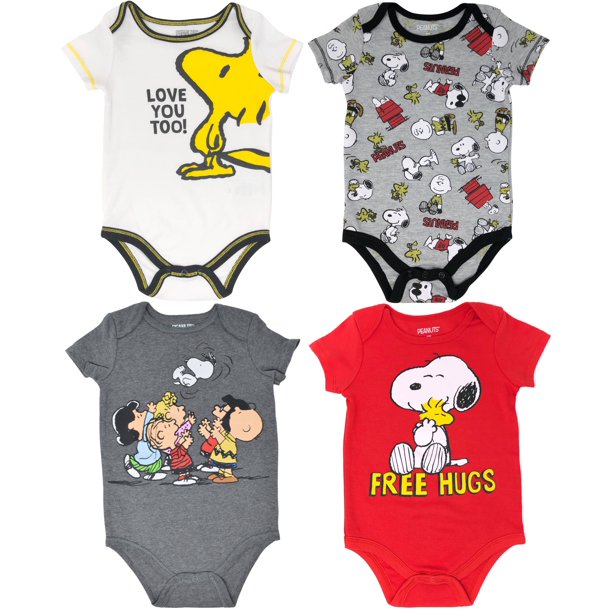 Bentex Peanuts Snoopy Baby Boys 4 Pack Bodysuits Charlie Brown Woodstock Joe Cool 24 Months Walmart Com Walmart Com