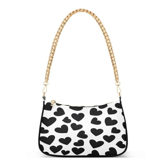 Ryvnso Black Heart Pattern Womens Chain Shoulder Bag Tote Handbags Clutch Hobo Purse with Zipper for Travel