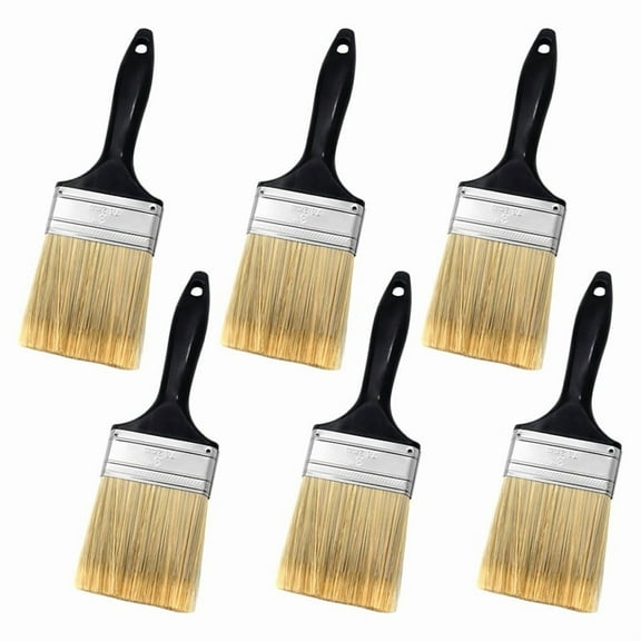 3inch Flat Paint Brushes,Professional Paint Tools with Treated Plastic Handle for DIY Paint,Furniture,Fences,Wall Trim,6 x Paint Brush,Black